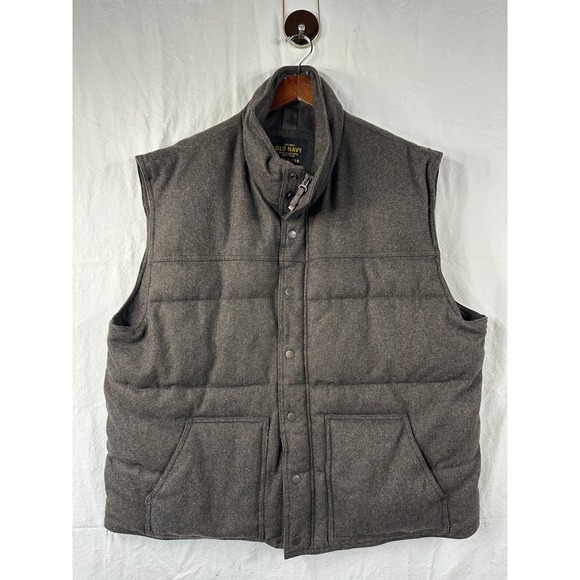 Old Navy Other - Y2K Style Old Navy Mens Wool Blend Puffer Vest Gray Quilted Full Zip XXL Large